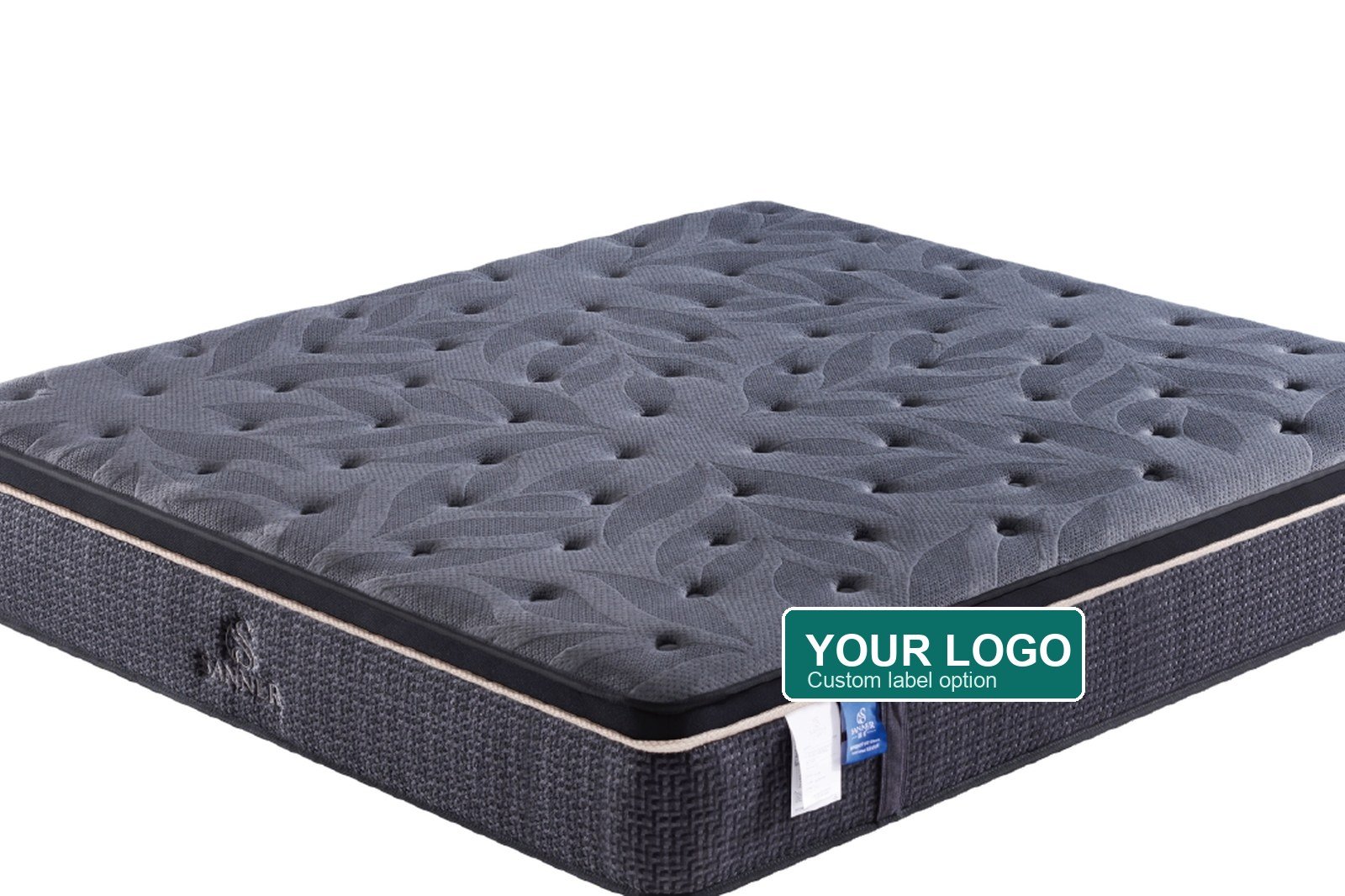 Mattress with a custom side label ready for project branding